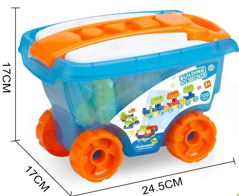 Конструктор в Количка с Дръжка за Дърпане, 100 Елемента, 25×17×17 см